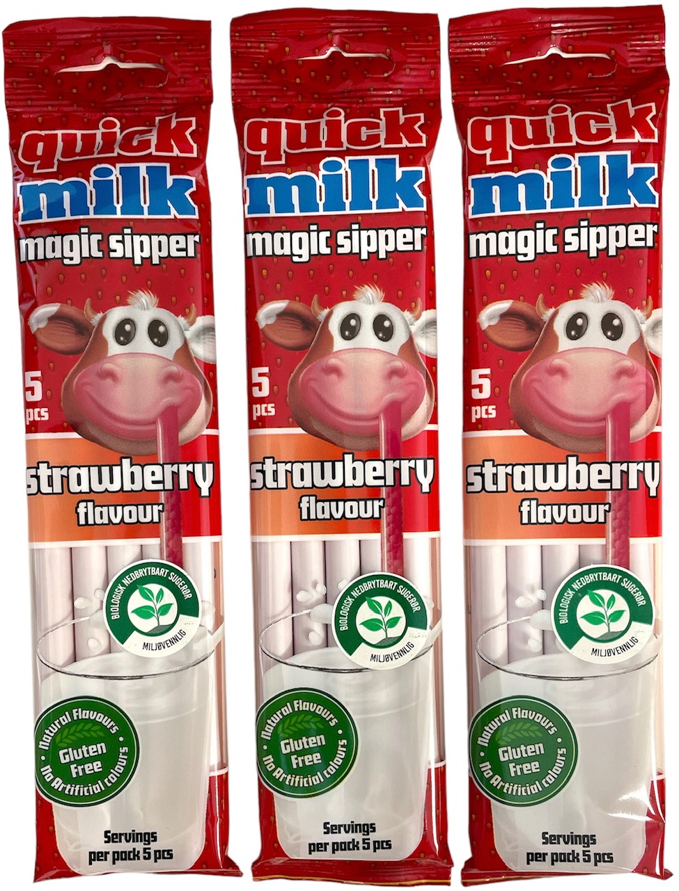 Syd umoral Kvittering Quick Milk Sugerør Jordbær Smak 5x6g - Lavpriskurven